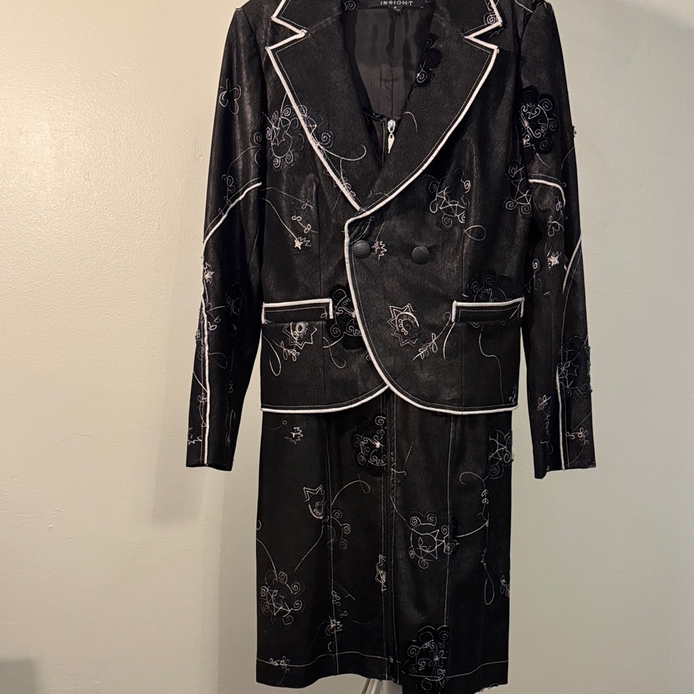 Insight Black Blazer and Zip Front Dress with White Floral Embroidery